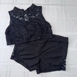 Black Lace Crop Top and Shorts Matching Dance Set